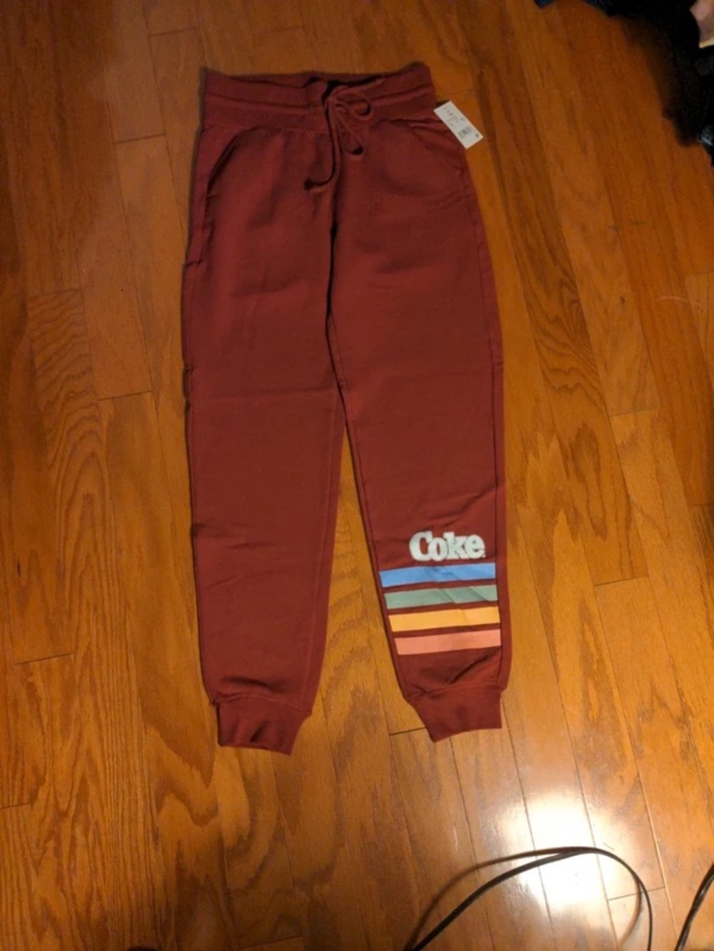 Coca Cola Maroon Kids Joggers with Multicolor Stripe Logo
